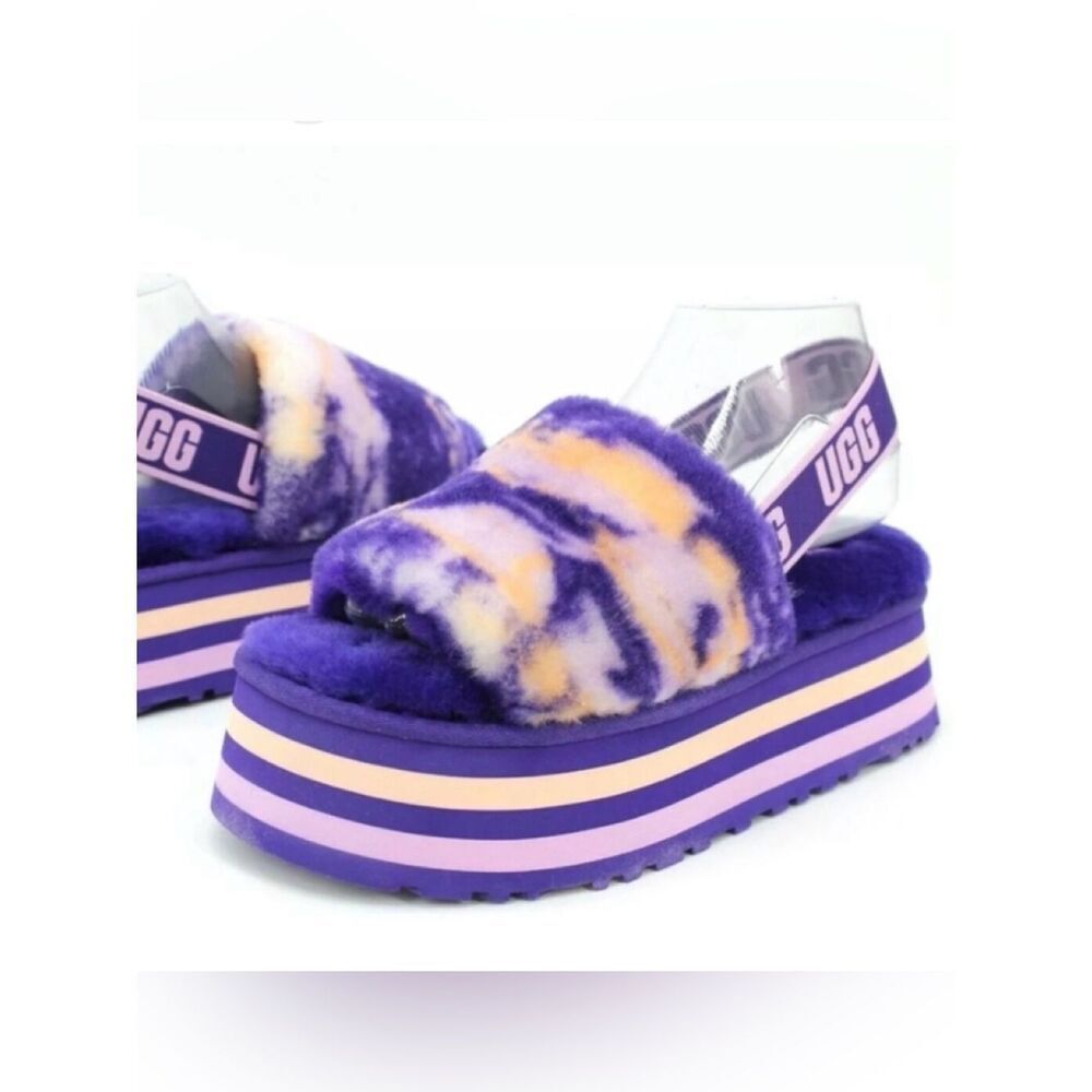 UGG Disco Marble Slide in the Violet Night pink Tie-Dye Fluff Platform Slide 9